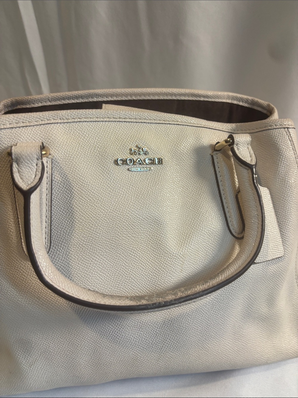 Coach Chalk Leather Satchel with Gold-Tone Logo